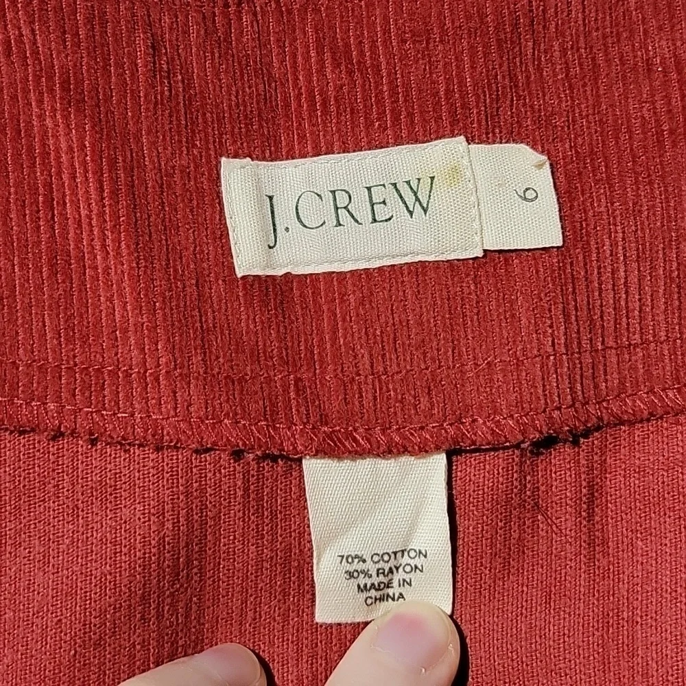 J.Crew Brick Red Corduroy Mini Skirt Size 6